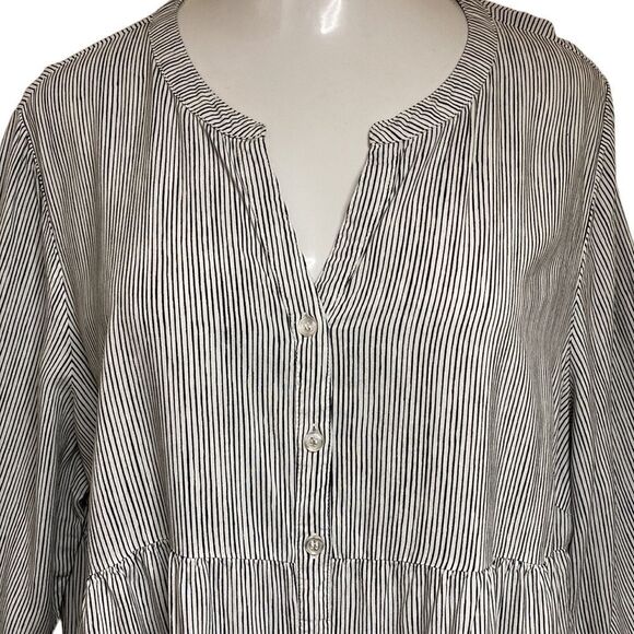 CYNTHIA ROWLEY Woman Striped Button Up Minimalist Black White Flowy Top - Picture 4 of 7